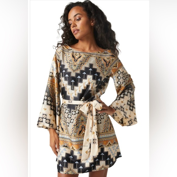 NWT MISA Twiggy Mini Dress Sz M Alhambra Mosaic Satin - Picture 3 of 12